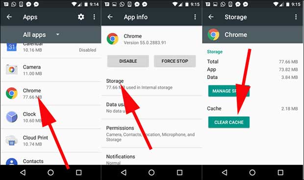 clearing cache on android