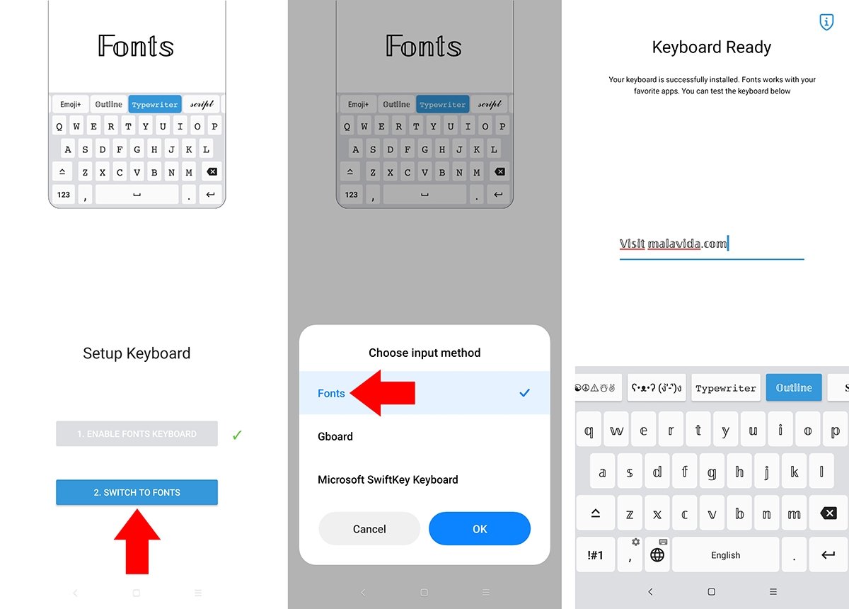 Set up the Fonts app to change the device's fonts
