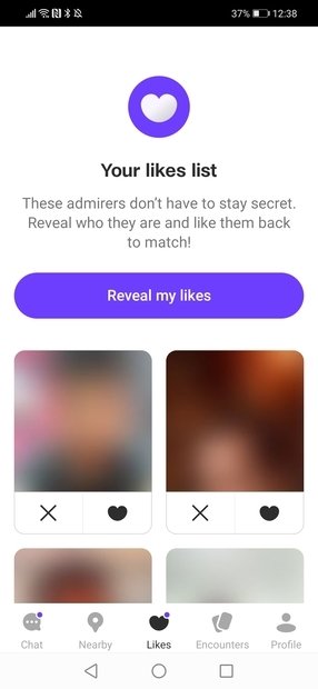 Page that shows you which users have liked you on Badoo