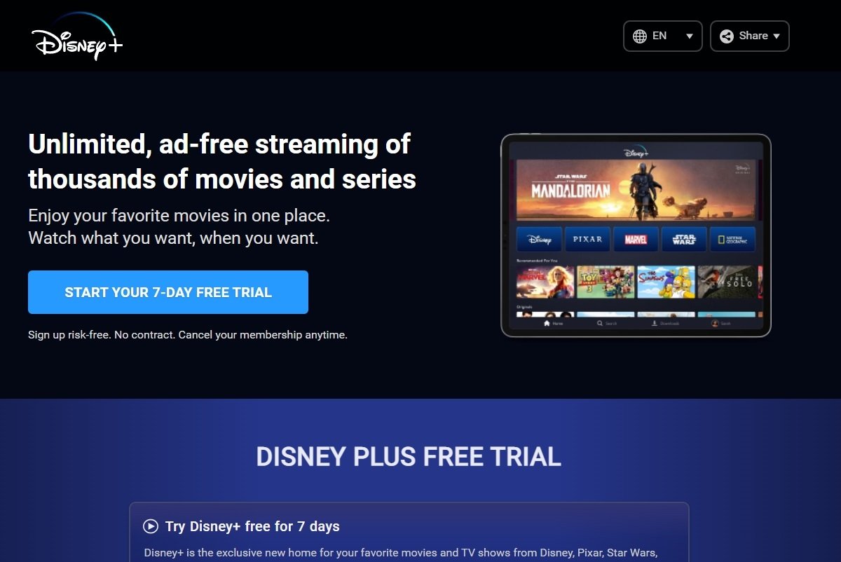 Choose your Disney+ monthly subscription and get a seven-day free trial