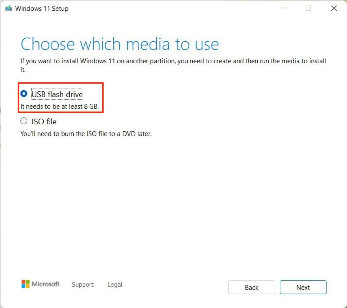 Choose USB to burn Windows 11