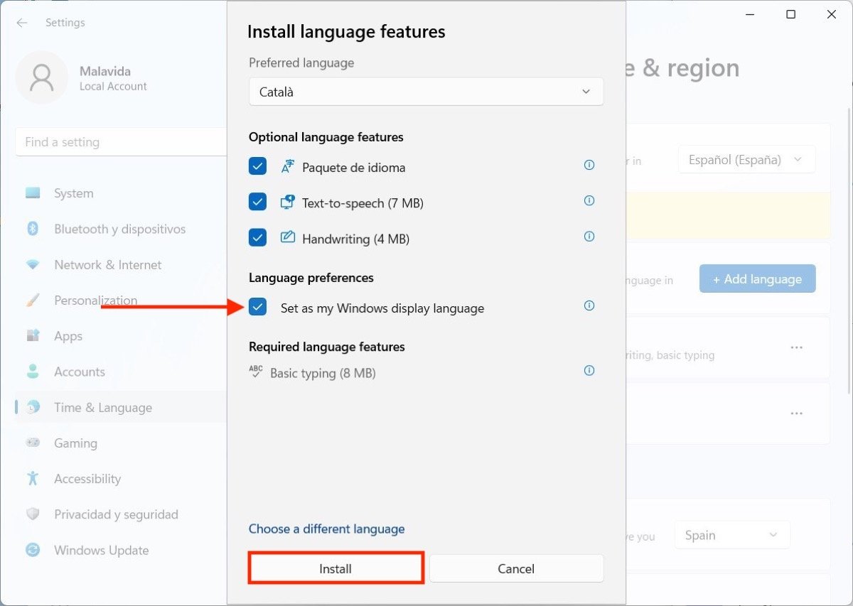 Install language in Windows 11 for use by the current user