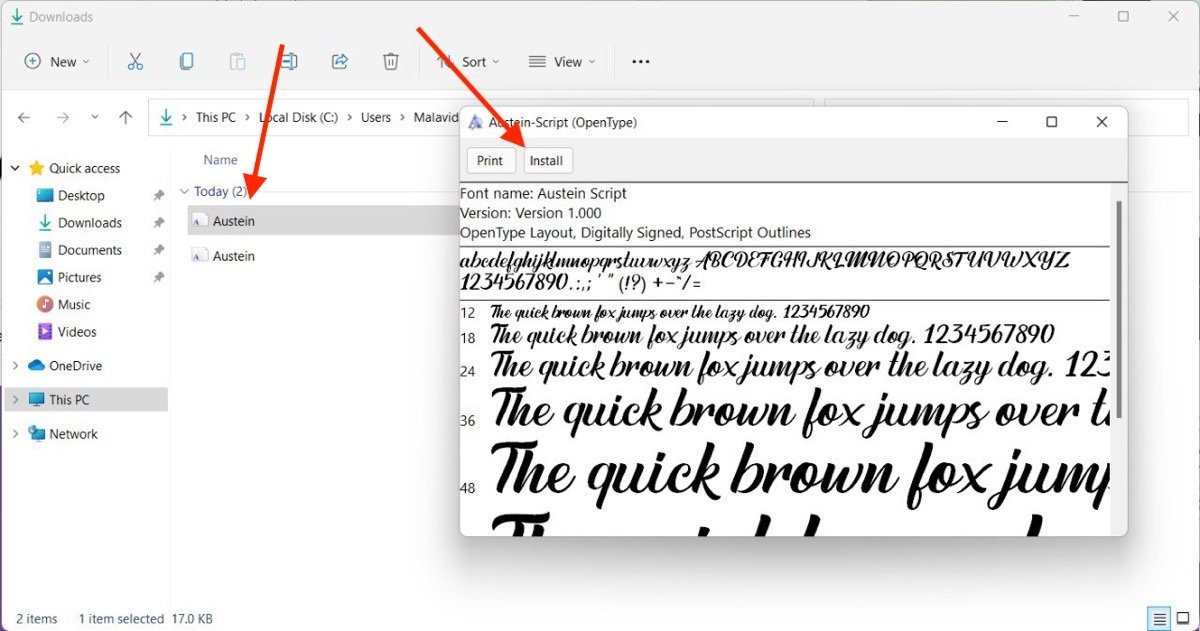 Install a font via File Explorer