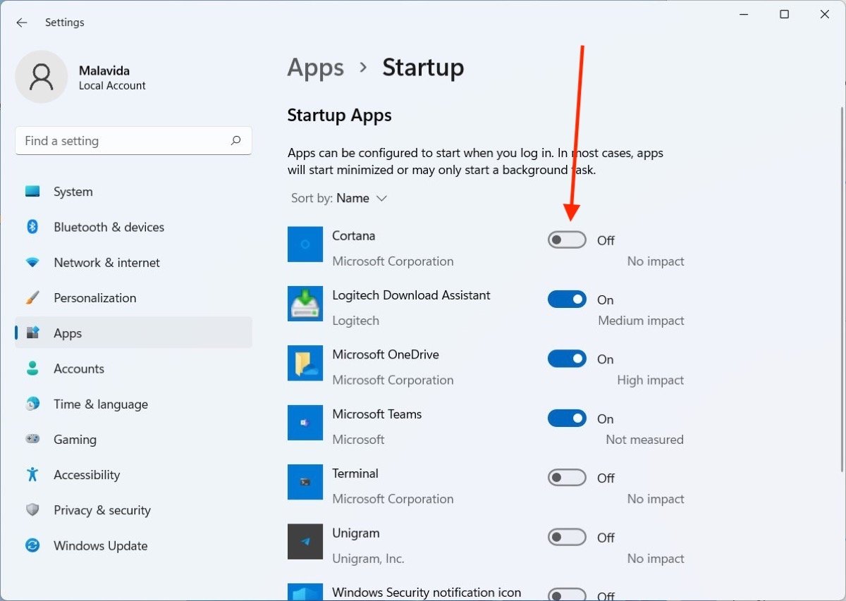 Disable startup applications