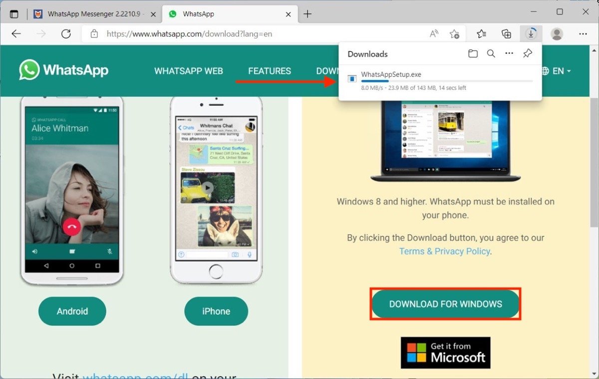 Download WhatsApp for computer from the official website