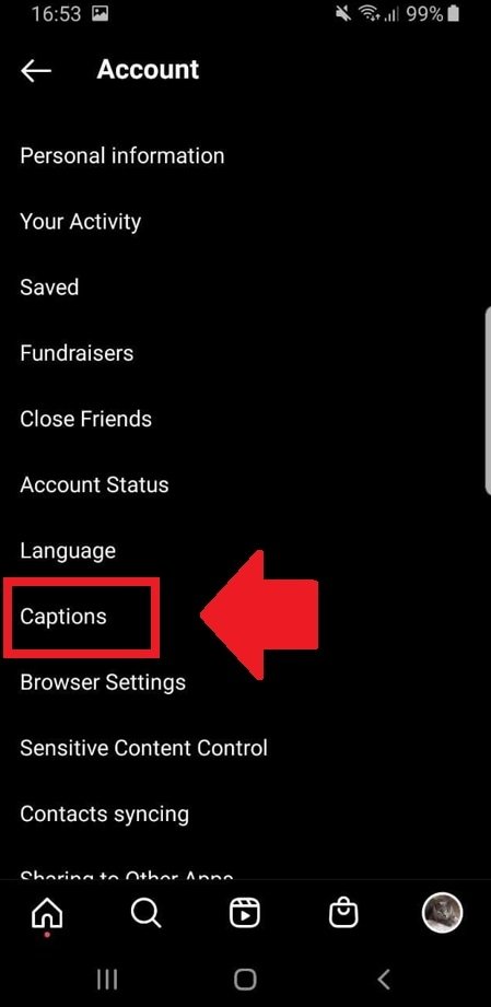 Here you can find the subtitles and turn them on or off.