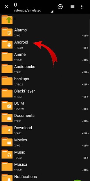 Select the Android folder