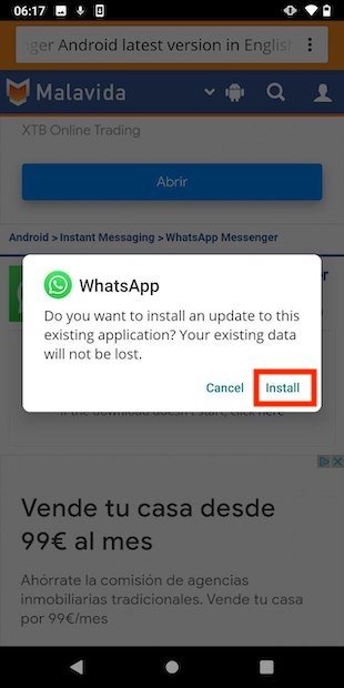Install WhatsApp updates