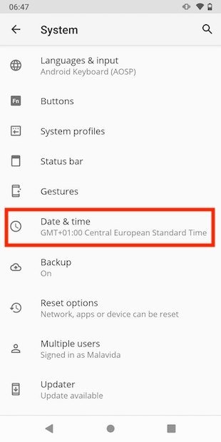 Access to date and time options
