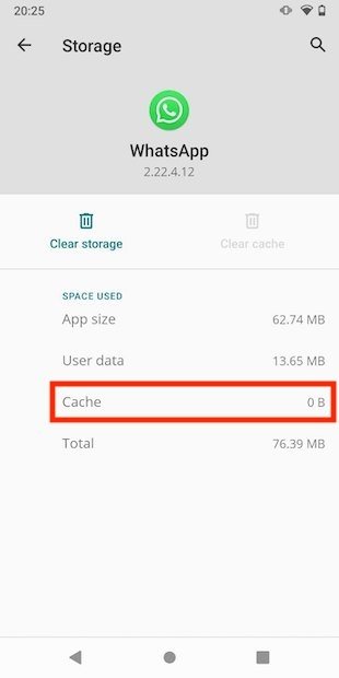 Cache cleared in WhatsApp