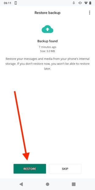 Restore backup during WhatsApp setup