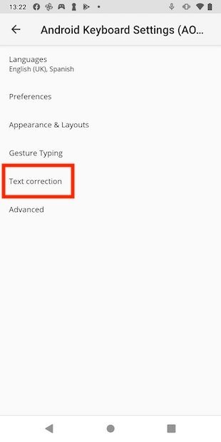Auto text correction options