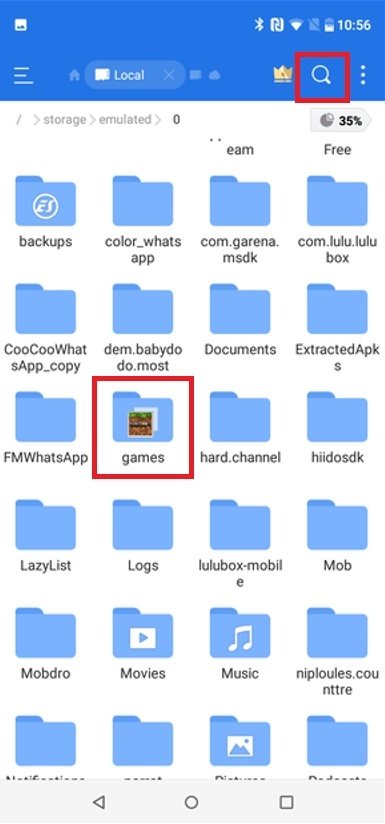 Locate the Games folder in ES File Explorer