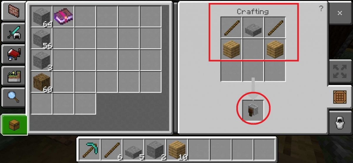 Crafting recipe for a grindstone in Minecraft