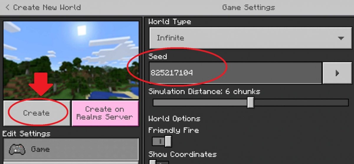 Enter seed values ​​in Minecraft Android