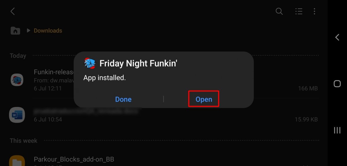 Look for the Open option to open the APK