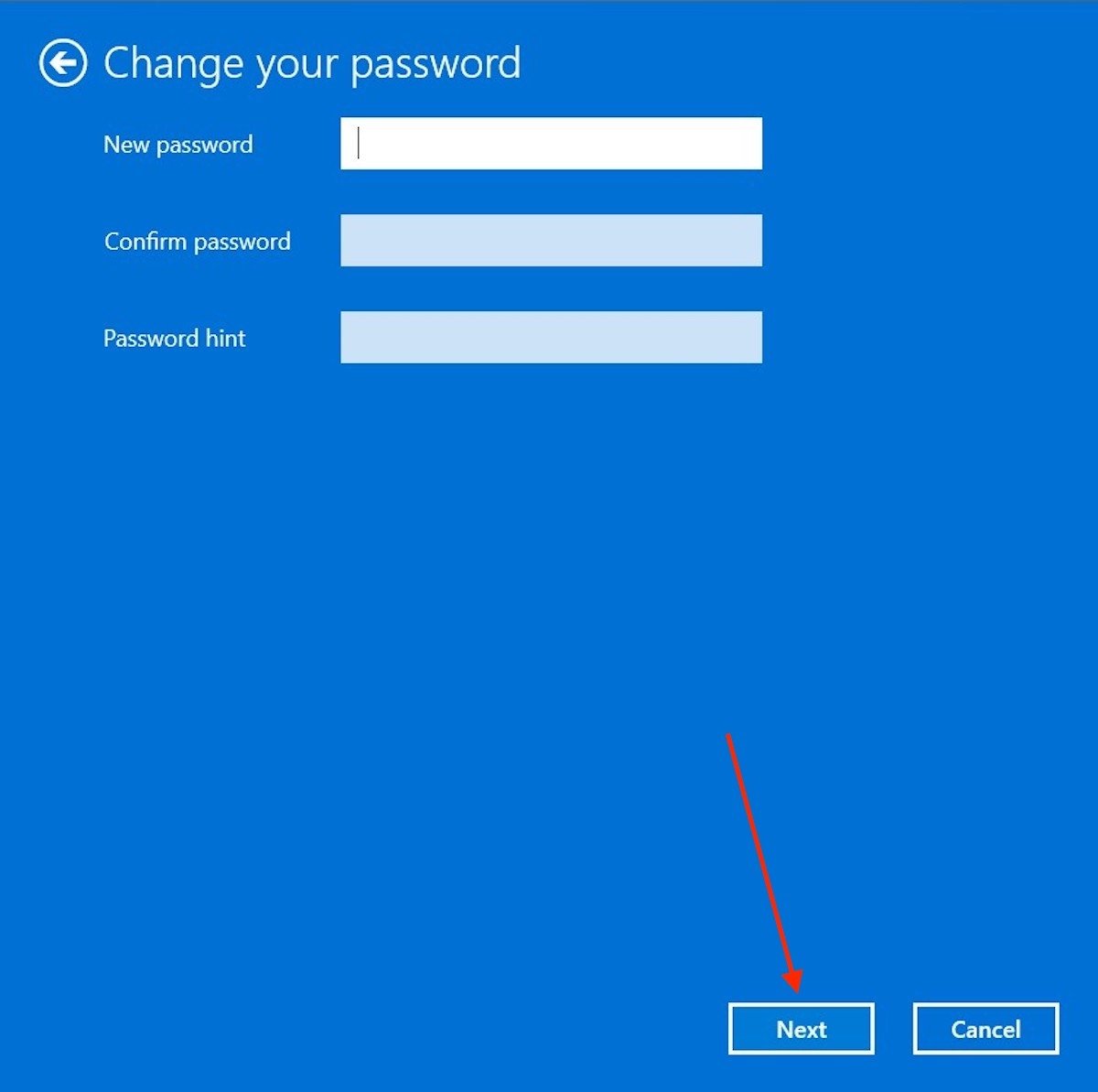 Leave new password fields blank