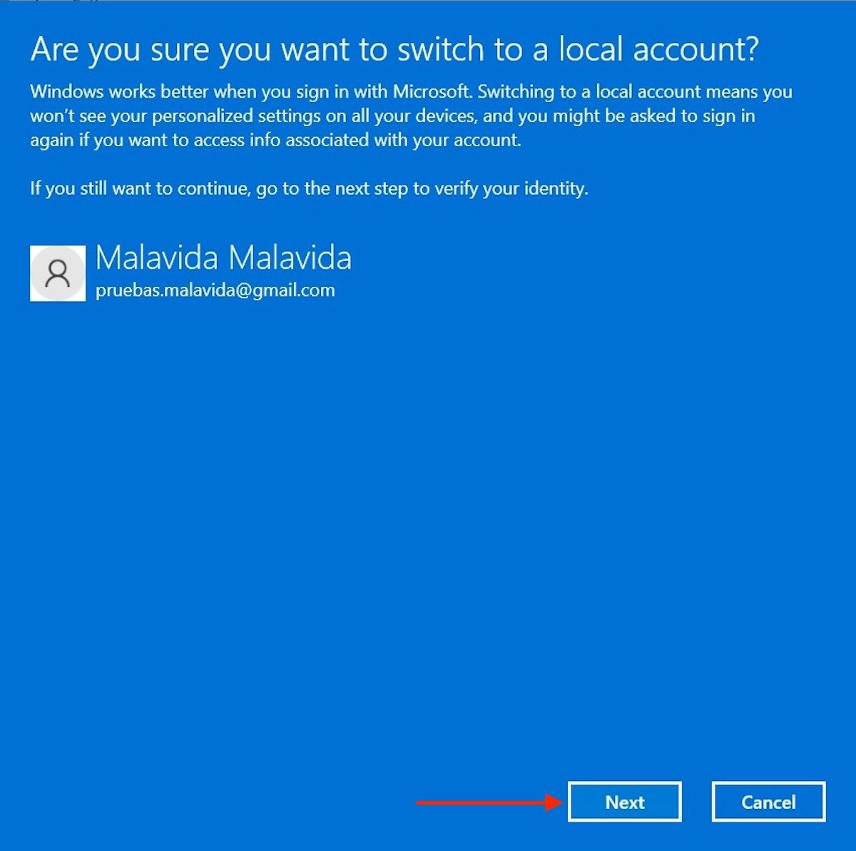 Confirm Microsoft account deletion