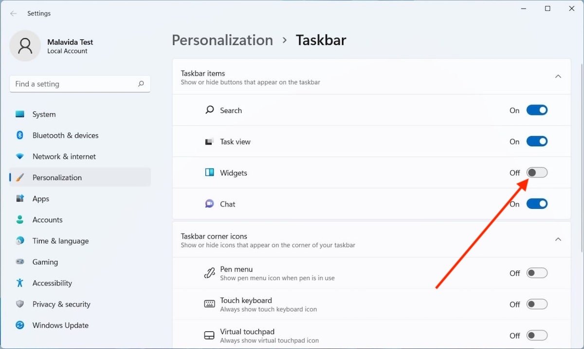 Activate the widgets in the taskbar