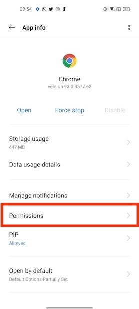 Permissions of the app