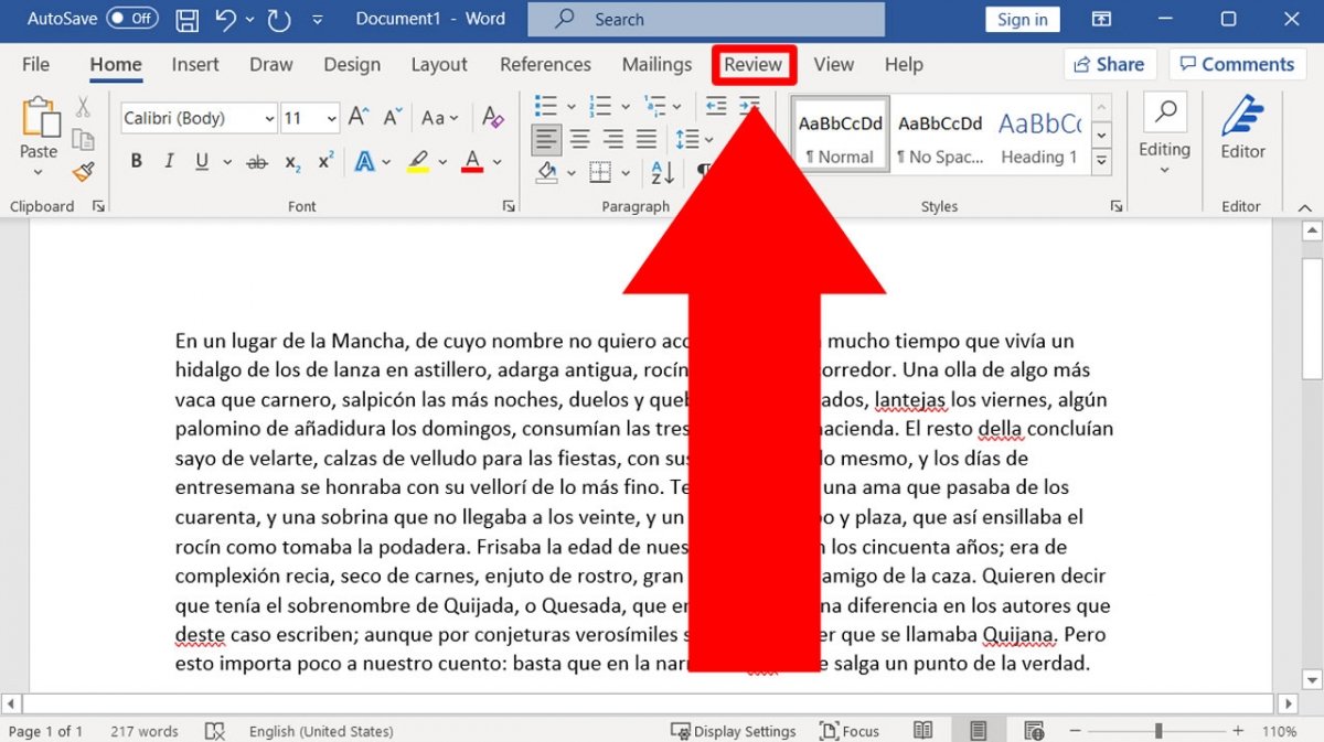 In a Word document, go to the Review tab