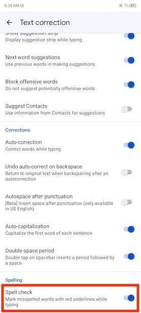 Enable spell check in WhatsApp