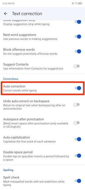 Enable automatic spelling correction