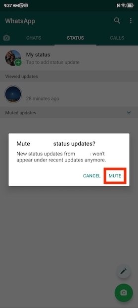 Mute a contact's status