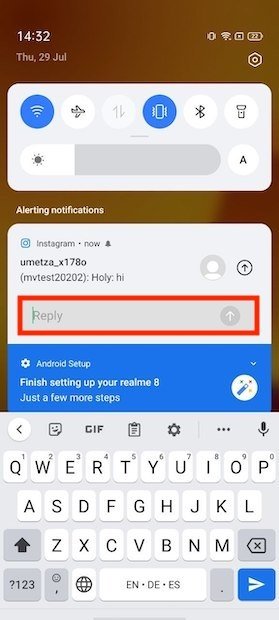 Reply from Instagram notification