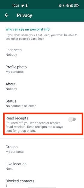 Disable read receipts