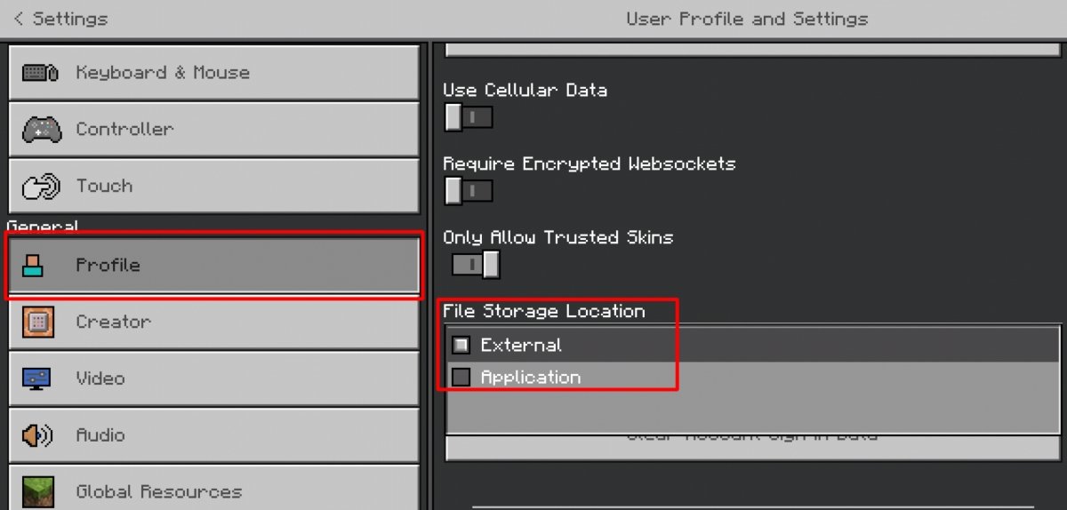 An external storage location for the files must be selected in Profile