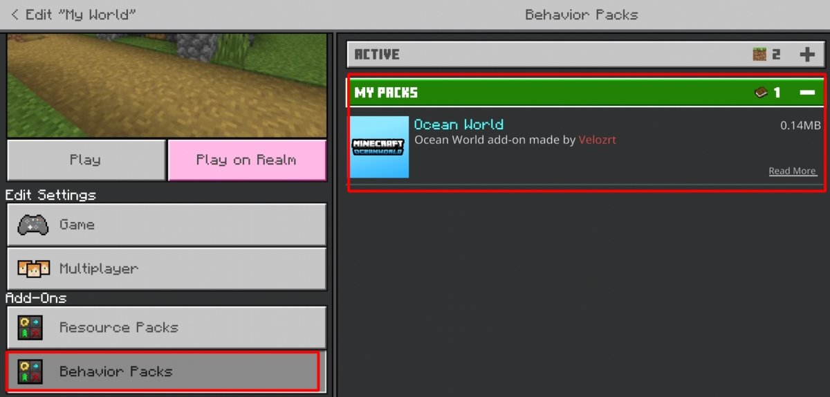 In Behavior Packs you can see your installed mod