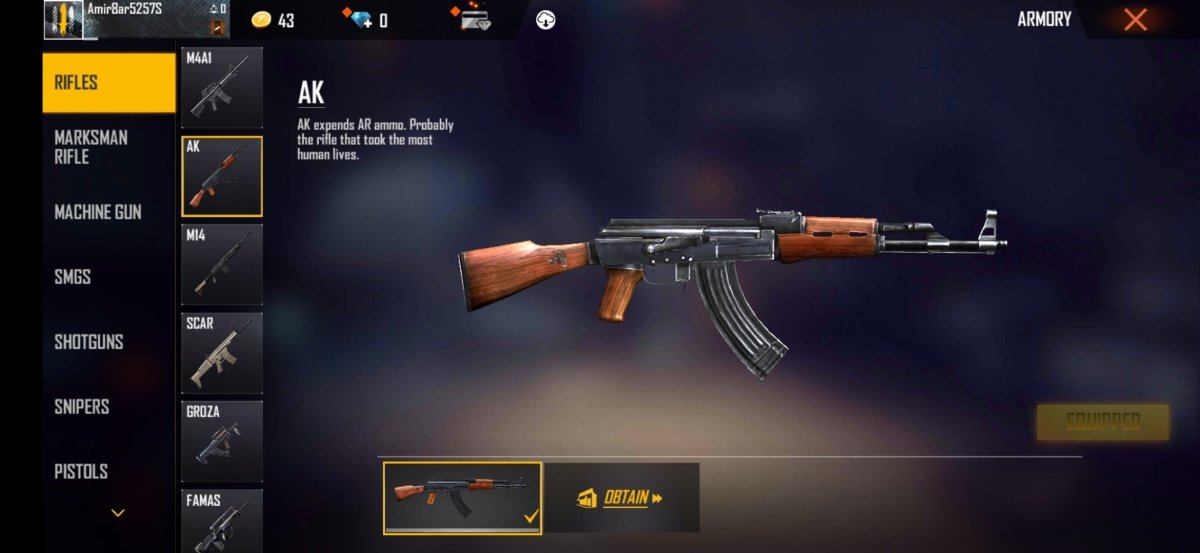 AK, rifle with great firing power but also with recoil