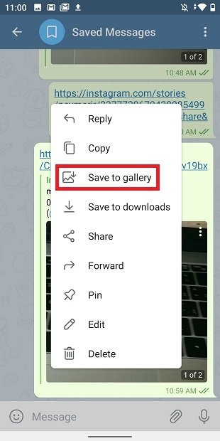 Save Instagram video to Telegram's gallery