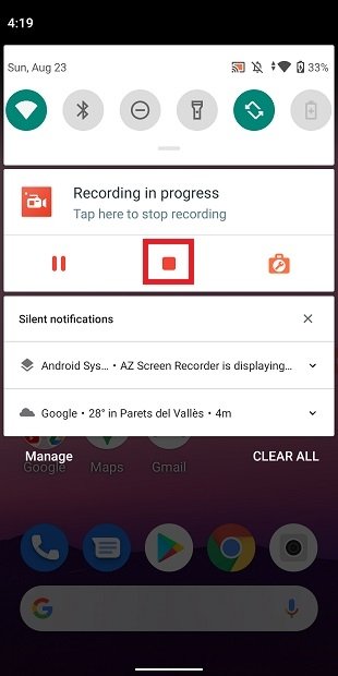 Stop recording the screen