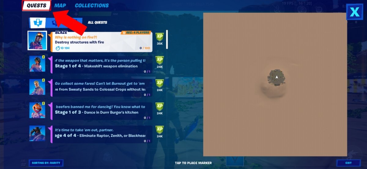 With a tap on quests we get to the list of Fortnite missions