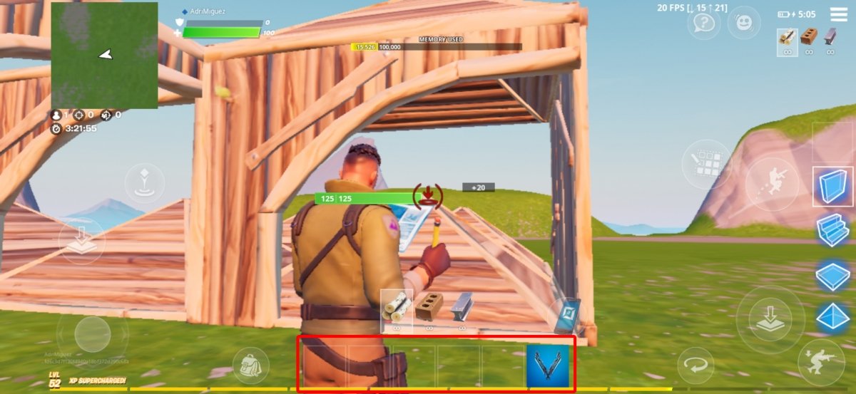 By tapping on the pickaxe or weapons we exit the build and edit mode