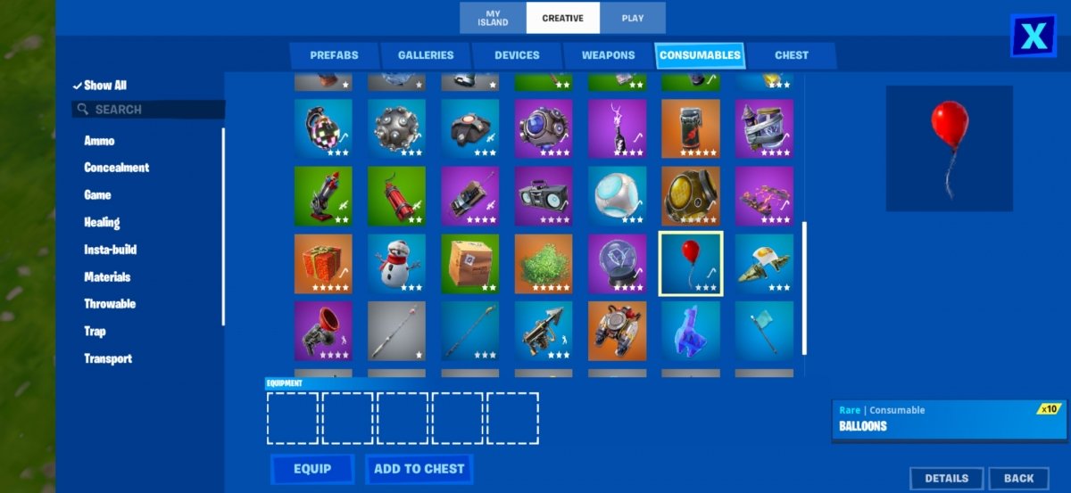 Balloons are available in Fortnite creative mode