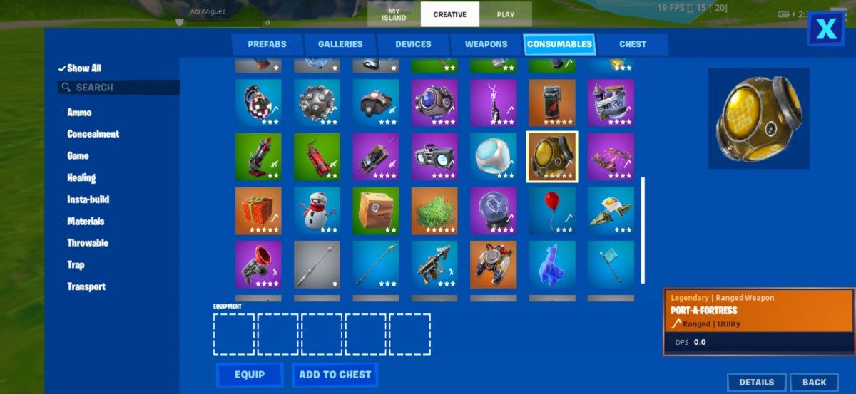 Mobile Fortress in the Consumables menu in Creative Mode