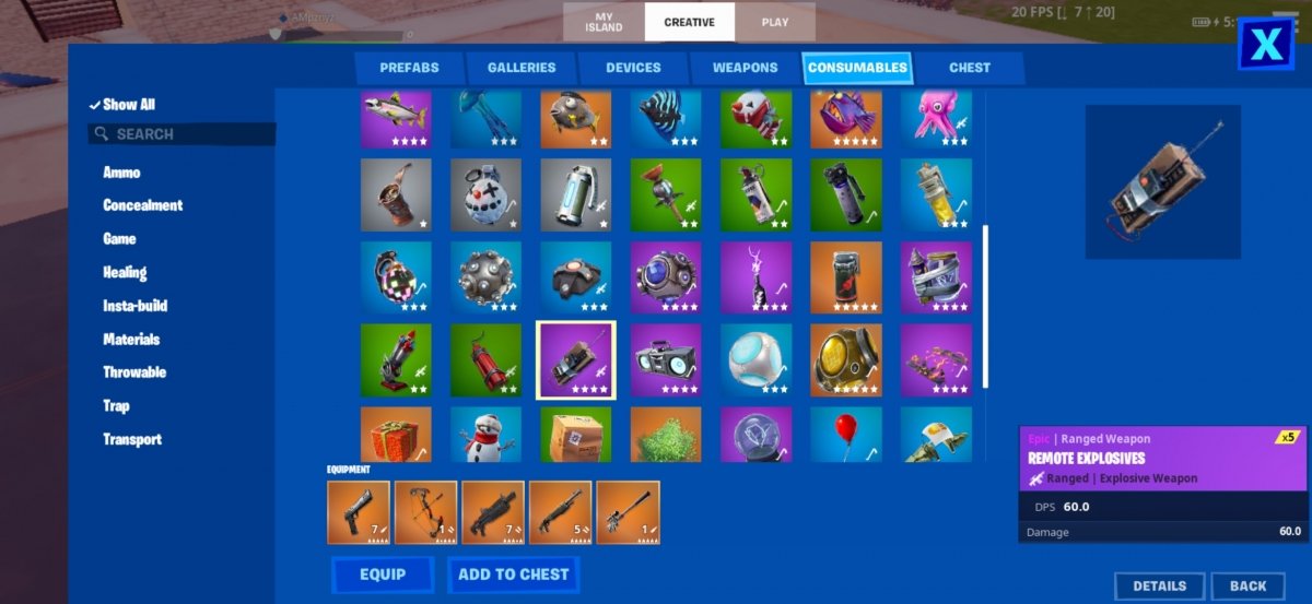 In the creative mode inventory we can select the C4 explosive