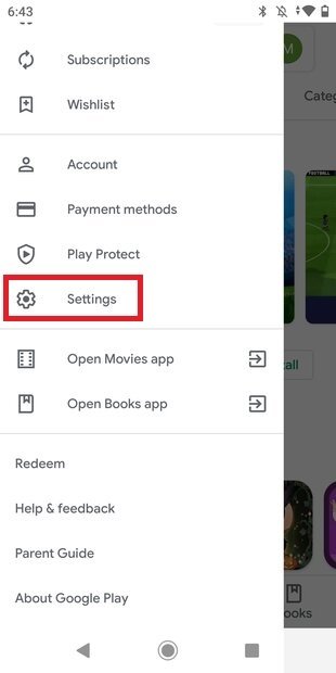Open Google Play settings