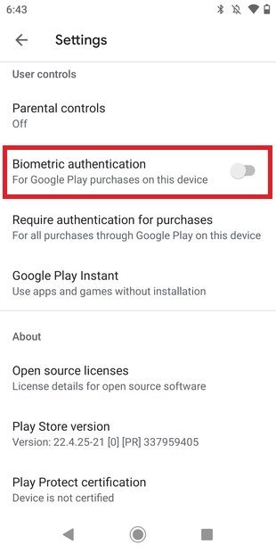 Enable biometric authentication
