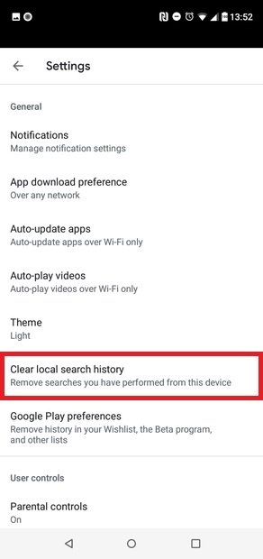 Click Clear local search history