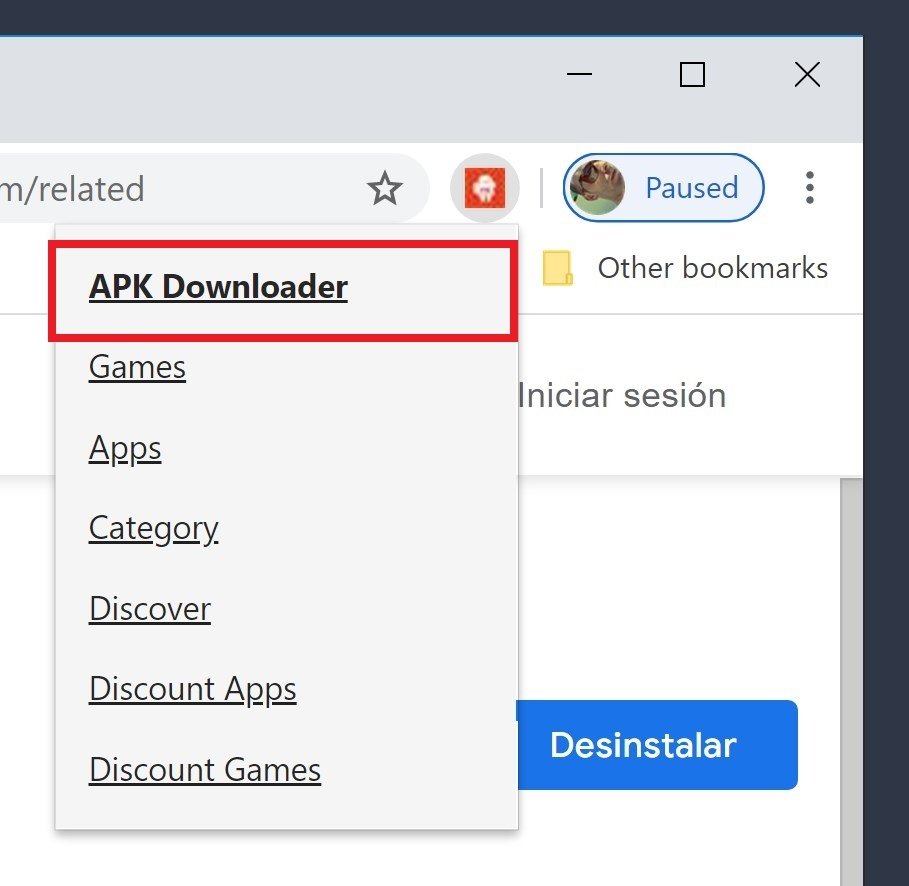 APK downloader menu