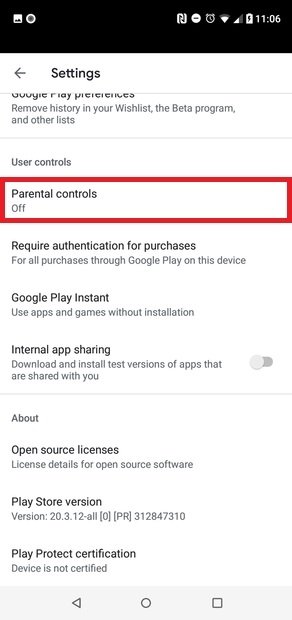 Open the Family option and then select Parental Controls