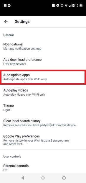Click Auto update apps