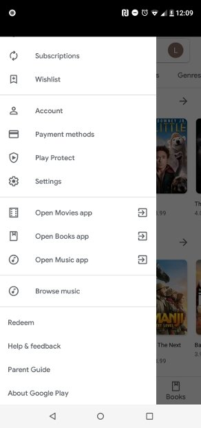 The Google Play menu