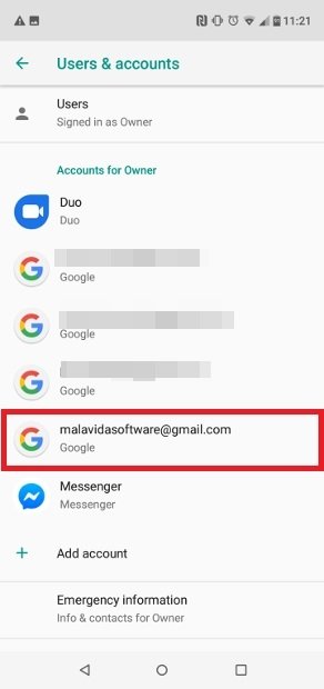 Select the email account associated with Google Play