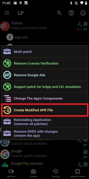 Create modified APK file