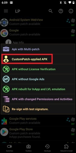 Apply a custom patch to a new APK